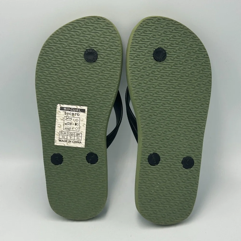 Rip Curl Surf Kids Flip Flop Bloom Thong Sandal Removable Strap Olive Green Sz 2